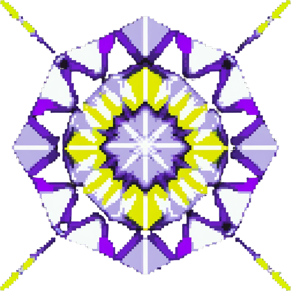 kaleidoscope effect with 6 facets, black, white, and neon yellow emoji