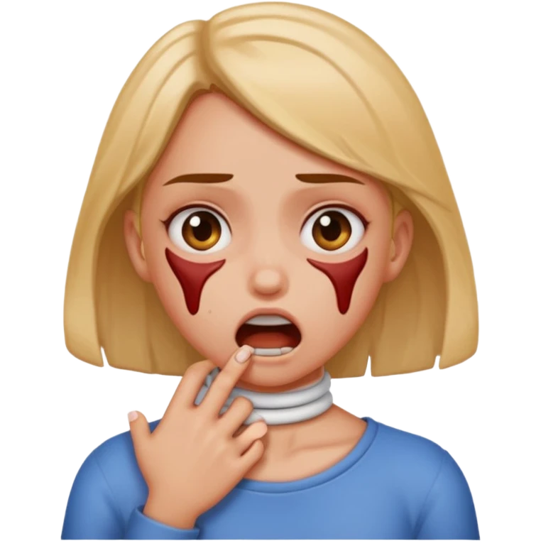 a girl that looks mad while choking  herself￼ emoji