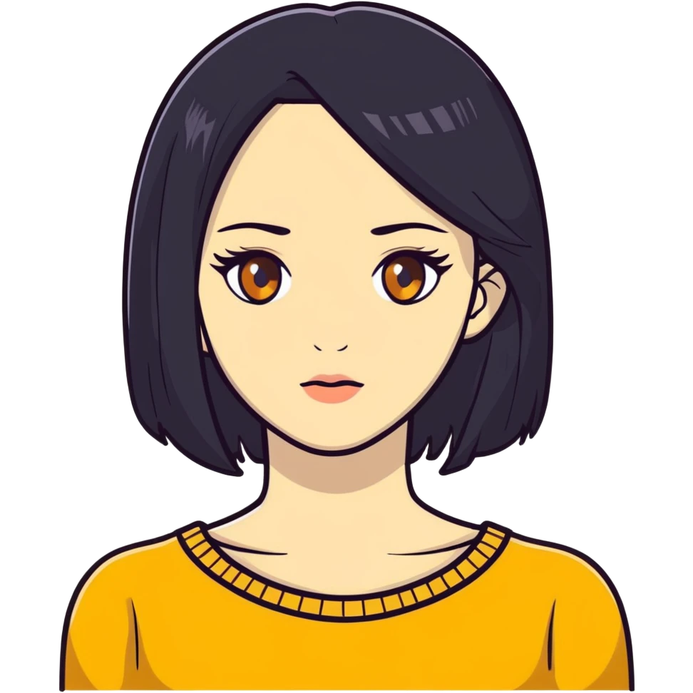 woman with black straight hair, very pale skin, yellow amber eyes emoji