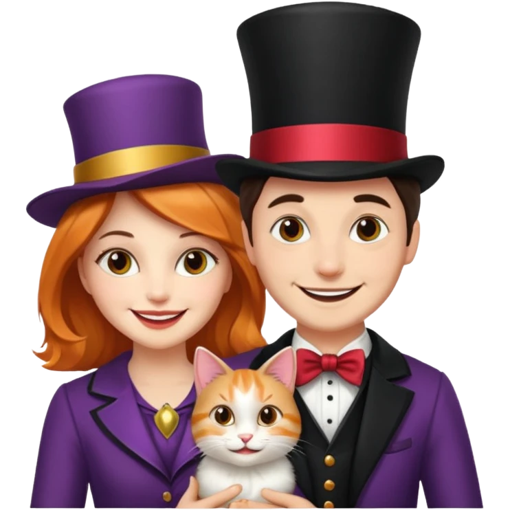 magician couple and their pet cat emoji