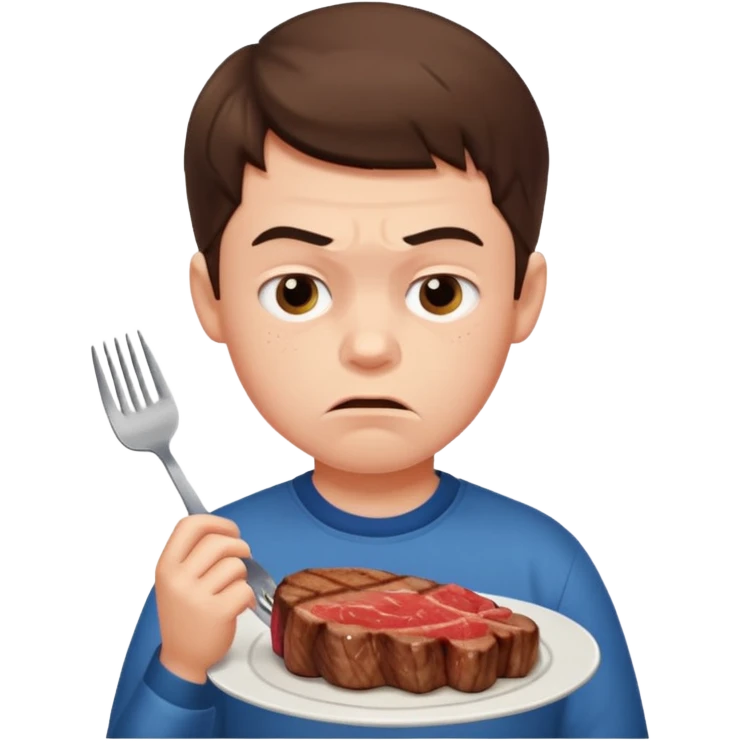 мальчик ест стейк и ему не нравится emoji