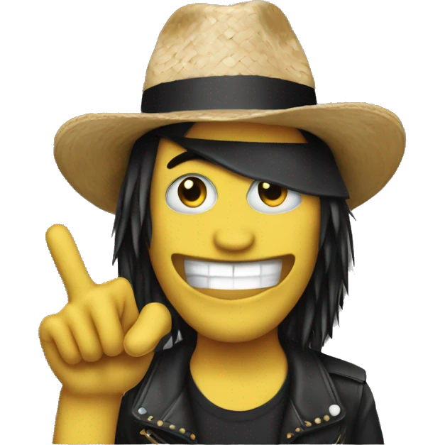 rock fan with a straw hat and a rock n roll hand sign emoji