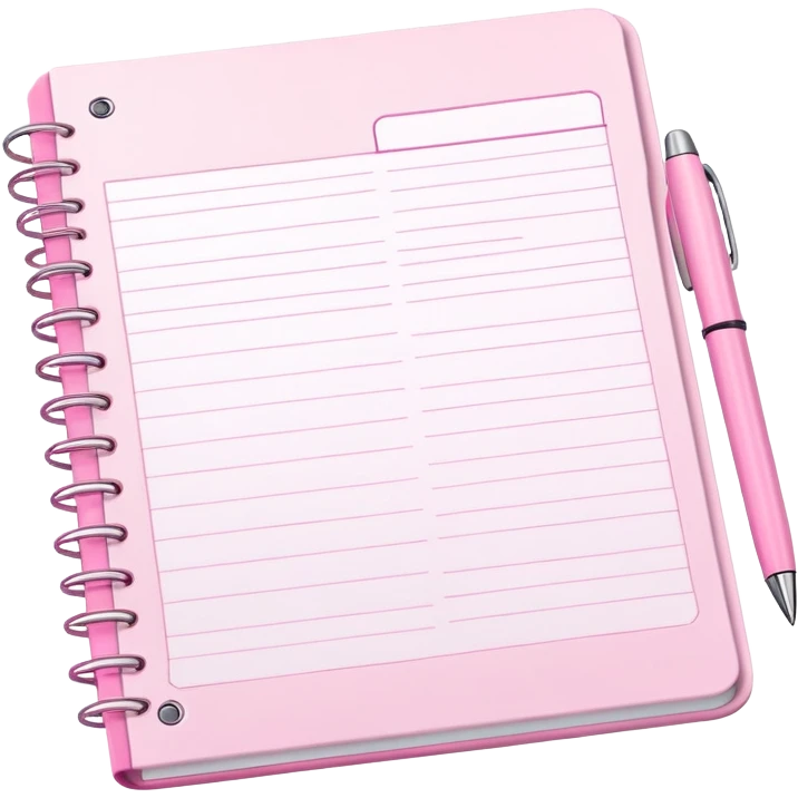 Light Pink Planner open notebook with pink pen emoji