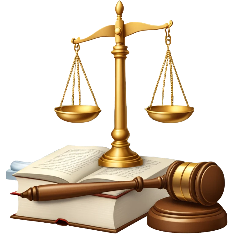 An icon featuring scales of justice, a gavel, and a legal book, symbolizing the study of law. The design includes courthouse pillars in the background, representing authority and legal systems. Transparent background highlights the principles of justice, order, and legal education. emoji