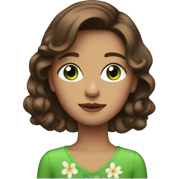 brown hair teen with green eyes n flower earrings  emoji
