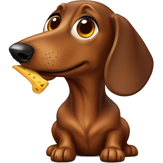 The brown dachshund is eating emoji