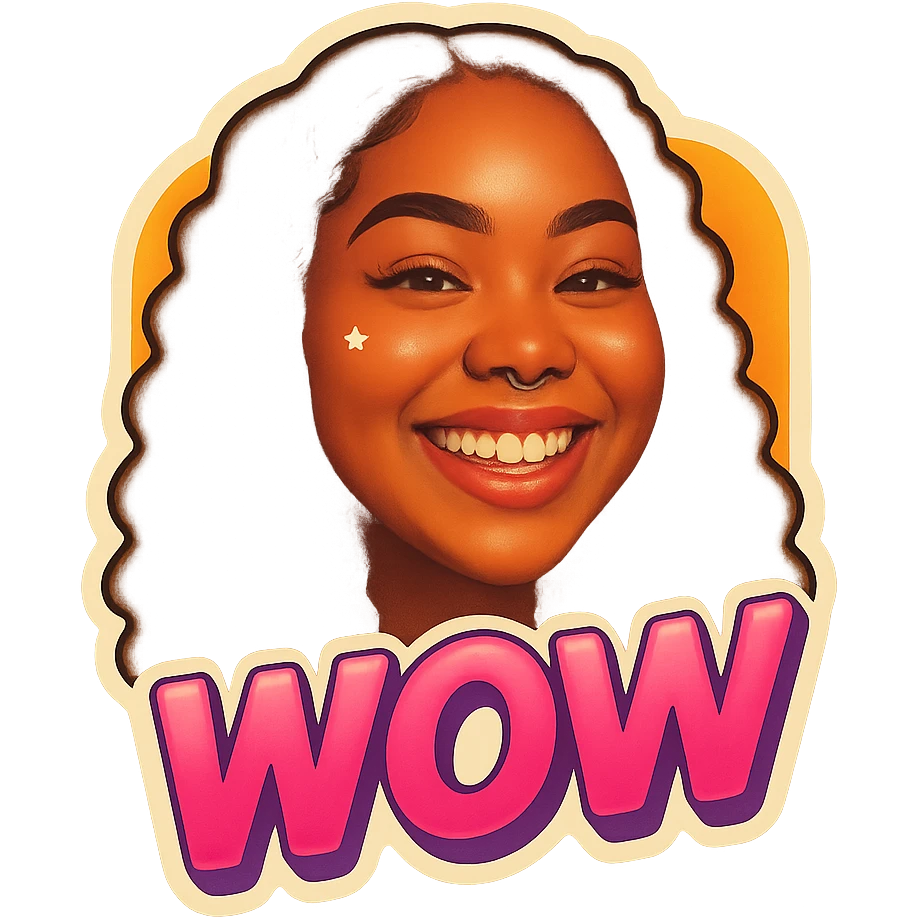 excited smiling
add the words W in pink emoji