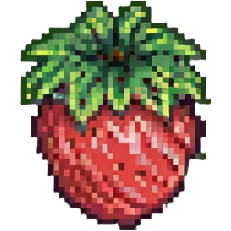 small cute pixel art strawberry with green leafy top emoji