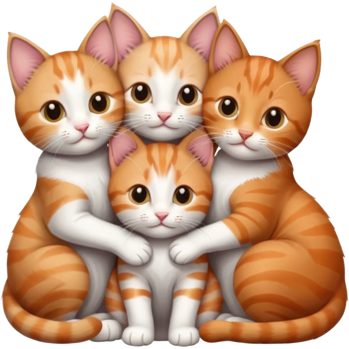 3 kittens cuddling together all different colours, the first one is grey and white, the second is ginger and white and the third is brown tabby and white emoji