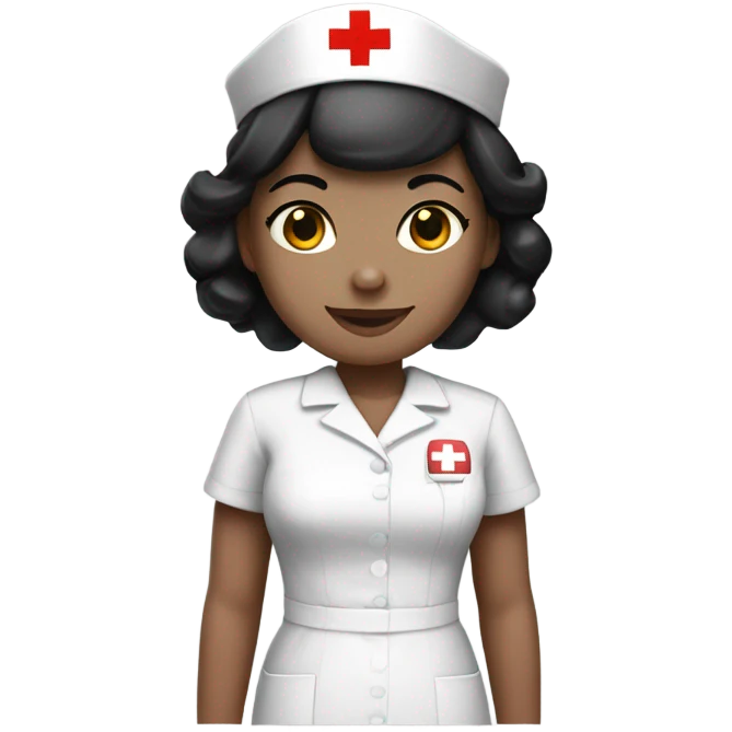 pixie cut black straight hair female nurse with red cross sign hat wearing dress
pale skin color emoji
