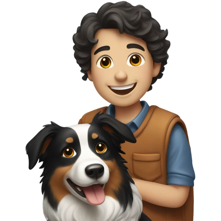 happy boy with  a Border Collie. emoji