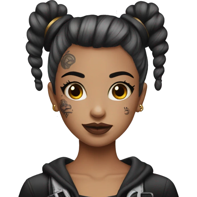 Tattooed girl with space buns and side bang emoji