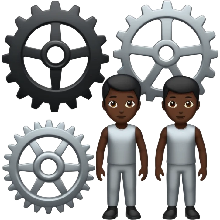 three silhouettes with a gear above emoji