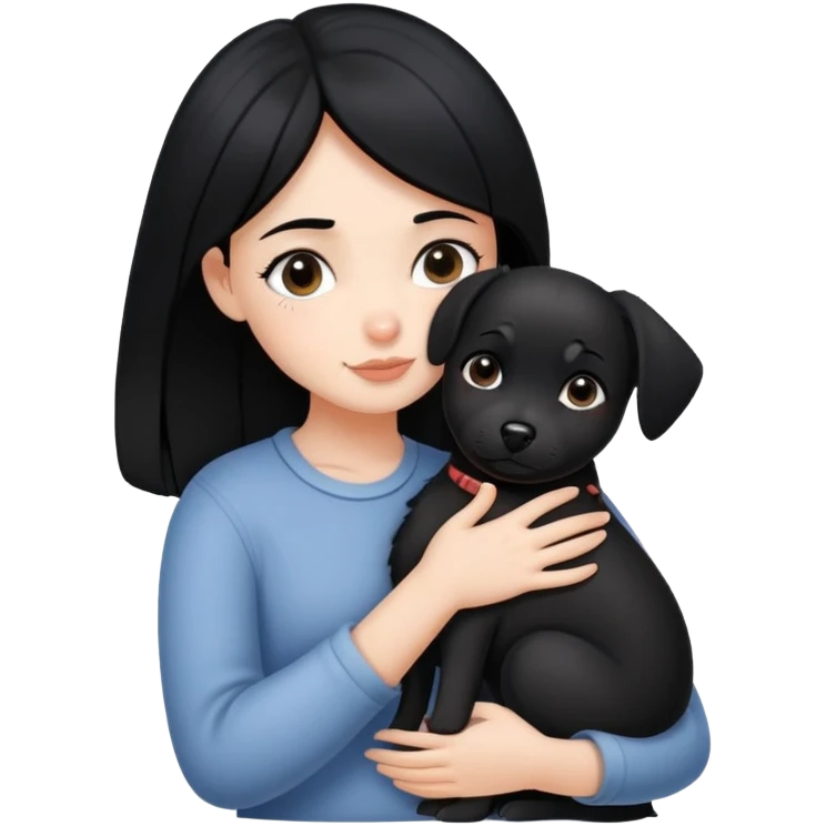 Black haired girl hugging small black dog emoji