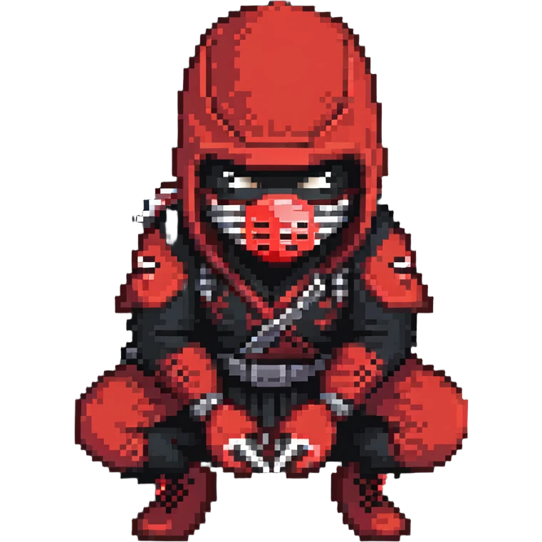 masked ninja crouching, red mask emoji