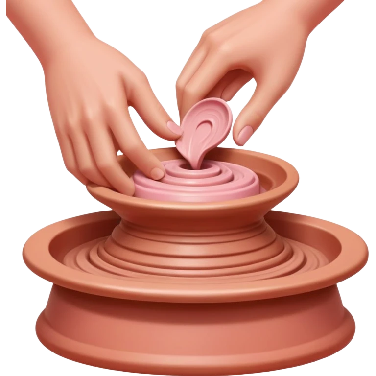 thumbs pressing downward into the center of pink clay to open it on a spinning pottery wheel emoji