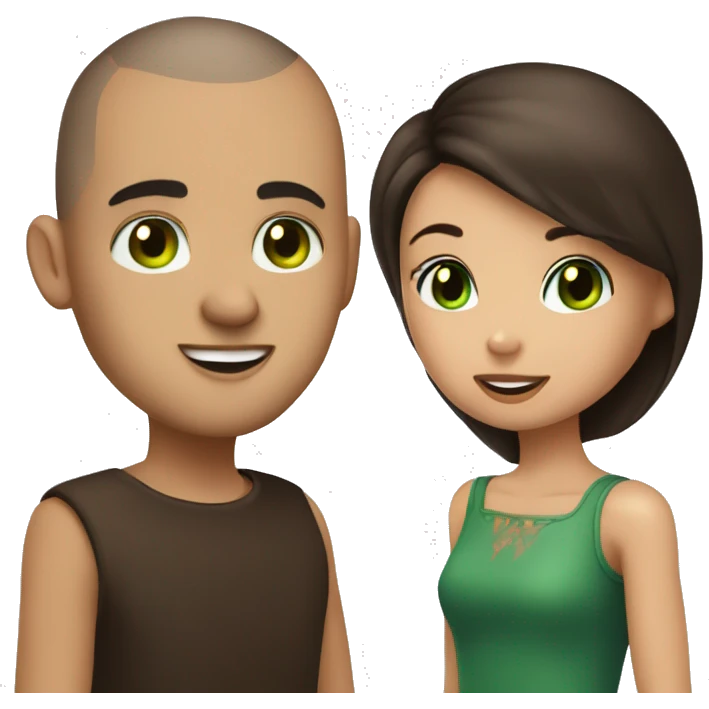 Buzz cut brown hair guy with green eyes kissing girl with dark brown hair and brown eyes emoji