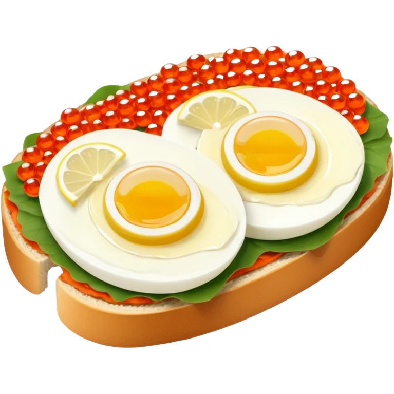 open sandwich with butter, boiled half egg, slice of lemon, red caviar emoji