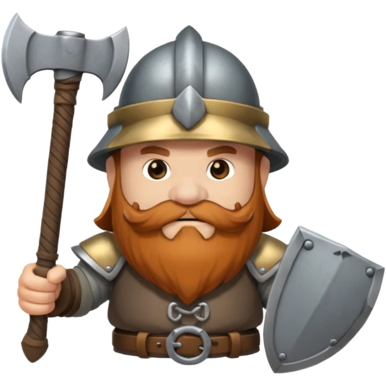 gimli the dwarf, brown beard, gray metal helmet, battle axe emoji