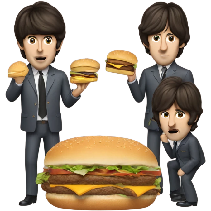 The Beatles eating a burger emoji