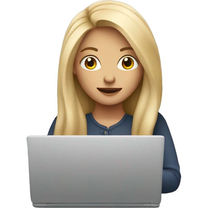 Emoji de una mujer rubia con cabello largo usando su laptop  emoji