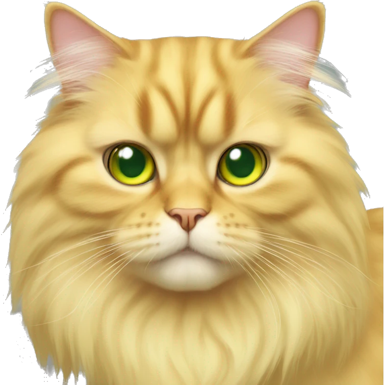 Persian yellow cat with long fur with big green - yellow eyes emoji