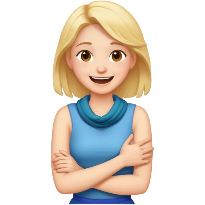 Girl crossing arms holding neck laughing  emoji