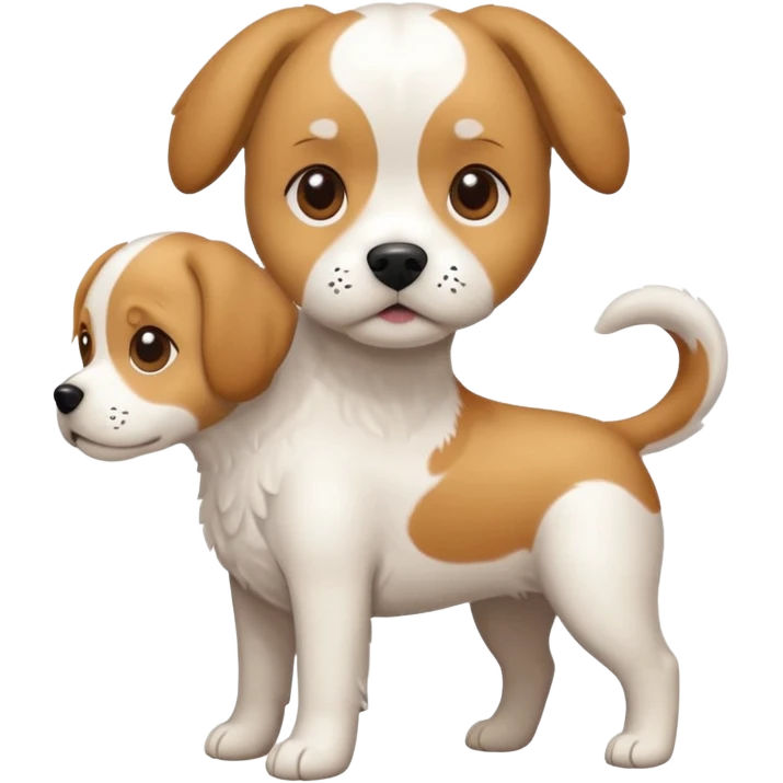 a full body white beagle x maltese x chi dog the size of a kelpie with light brown ears and a light brown patch on one eye emoji
