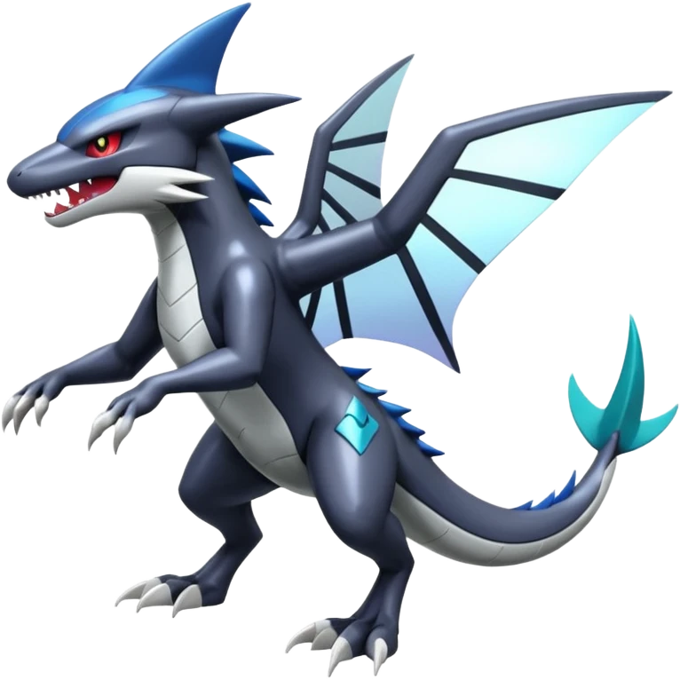 Futuristic Shiny Mightyena-Sharpedo-Garchomp-Noivern-Silvally-Fakémon-hybrid-creature (full body)  emoji