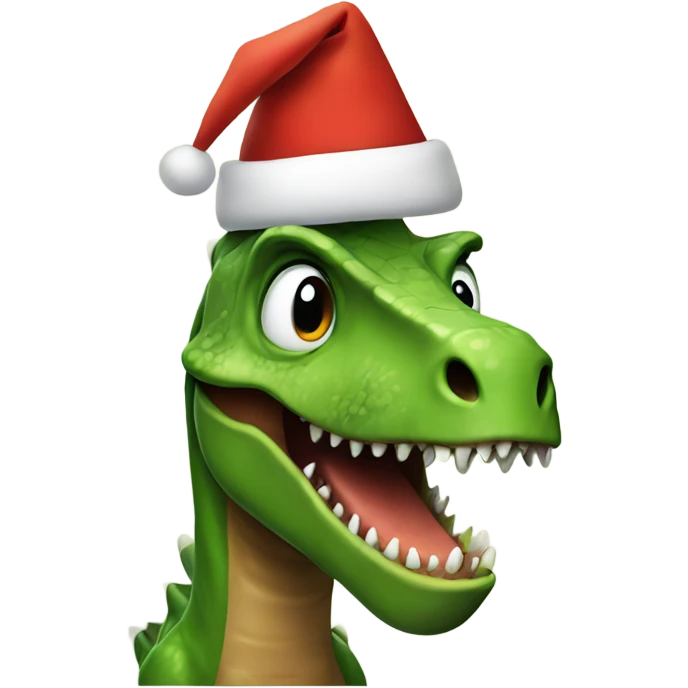 annoying dinosaur with christmas hat emoji
