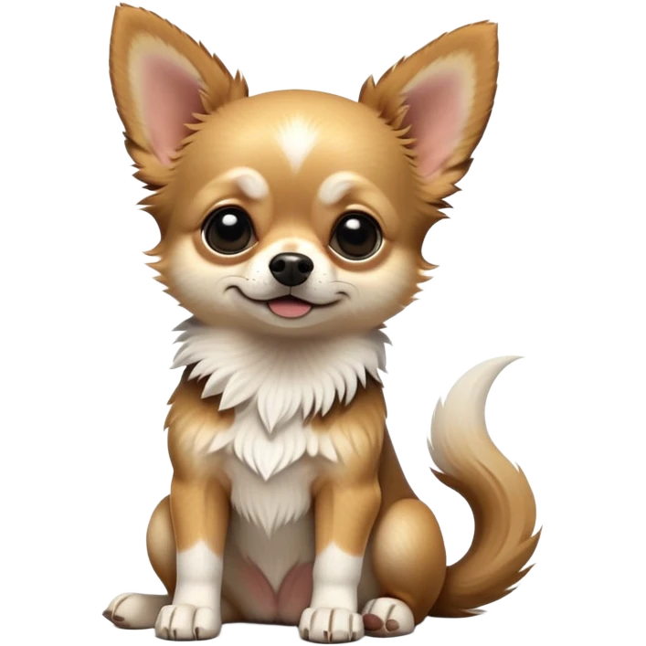 cinematic-[chihuahua dog]-realistic-full-body-sitting-emoji,-tail-resting-loosely-beside-its-paws,-head-tilted-dramatically,-scruffy-[black and tan and white]-fur,-simplified-yet-realistic-focused-features,-highly-detailed,-glowing-with-an-almost-sarcastic-glow emoji