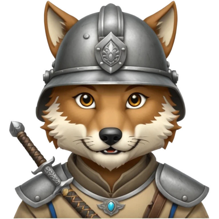 wolf face, mogolian ancient with small sword back and steel helmet emoji