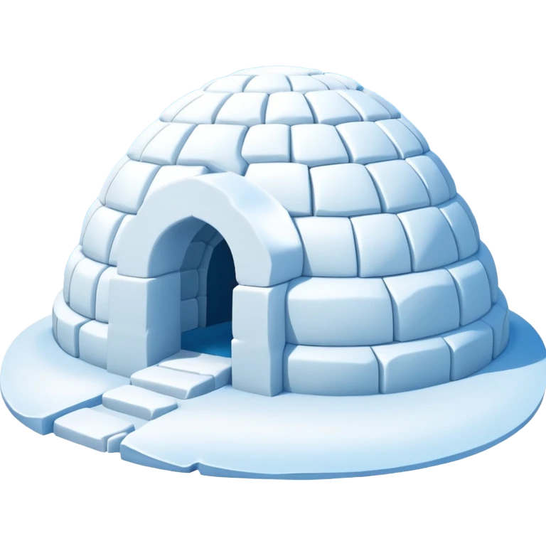 A traditional snow igloo on a vast snowy plain under a clear blue sky. Soft sunlight casts gentle shadows across the snow. The igloo has a small entrance tunnel and compacted snow blocks forming its dome. Realistic Arctic environment, calm winter feeling. Negative: Background transparent. emoji