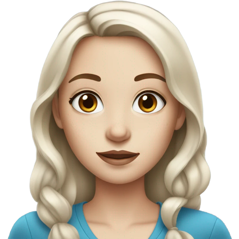 Girl doing her makeup steps on white skin while having Brown hair and blue eyes and freackles emoji