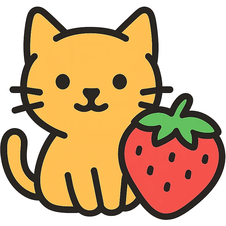 colorful outlined icon of a cat and a strawberry together emoji
