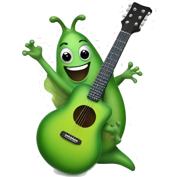 Happy green slug playing guitar emoji