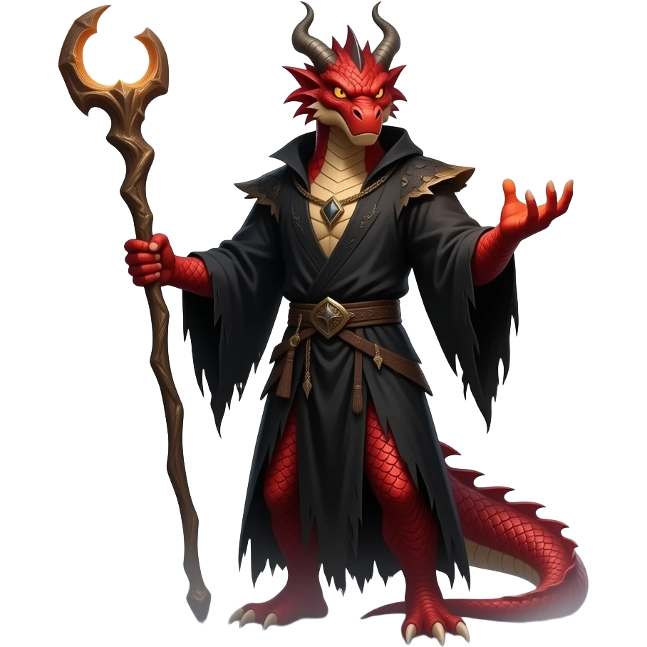 Red dragon sorcerer with quarterstaff emoji