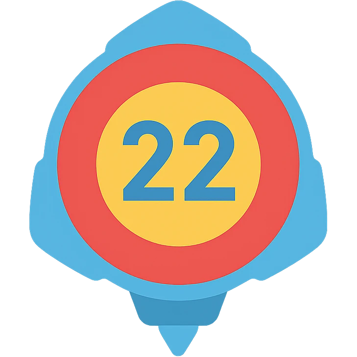 beyblade celeste y rojo con el número 22, colorful modern icon style emoji