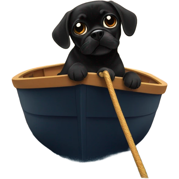 Black puggle on a boat emoji