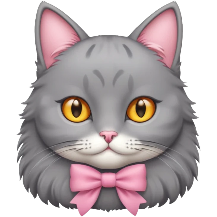 cute grey cat with yellow/orange eyes wearing a pink bow emoji