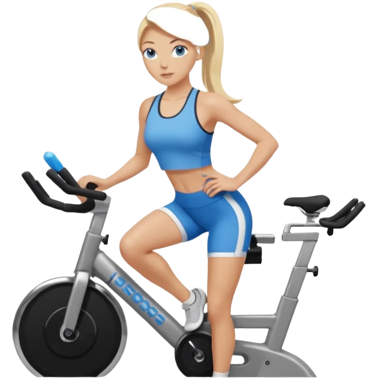 White girl blue eyes long blonde hair in pony tail instructing spin class  emoji