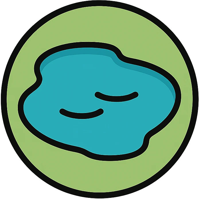 circular lake icon, medium black border, no frame, white background, designed for Little Alchemy element set, color outline emoji