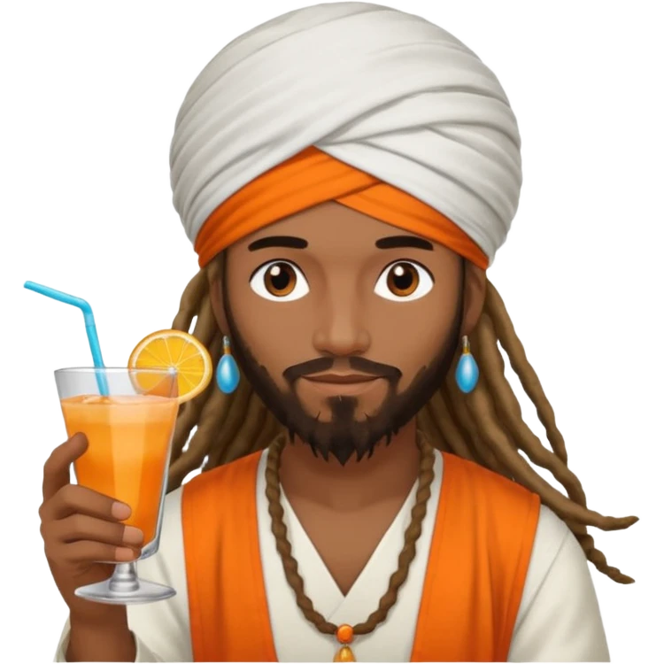 Brownskin man with long dreadlocks add a white turban on his head orange shirt drinking alcohol emoji