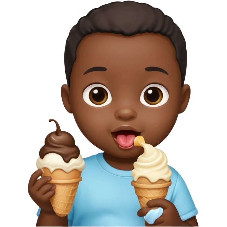 black newborn baby sitting eating ice cream emoji