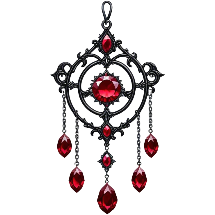 Epic gothic Hanging suncatcher, chains with shiny sparkly with ruby-gemstones and obsidian-gemstones,  emoji