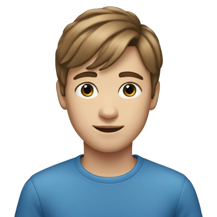 13 year-old boy with a side part and brown, straight hair with blue eyes emoji