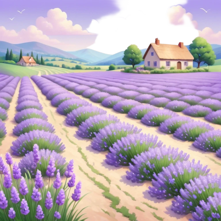 Shiny beautiful glossy purply pastel whitish light sparkly glittery sunny bright lavender lilac flower fields aesthetic scenery grass field cottagecore pastelcore lavendercore realistic real life photo collage image  emoji
