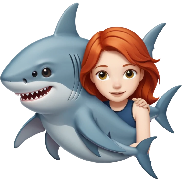 redhead girl hugging shark emoji