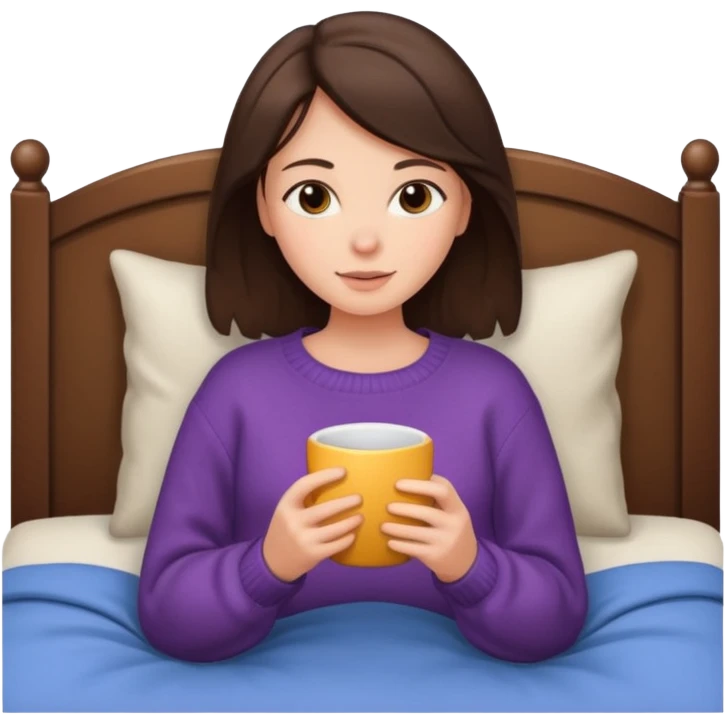 Brunette woman cozy in bed emoji