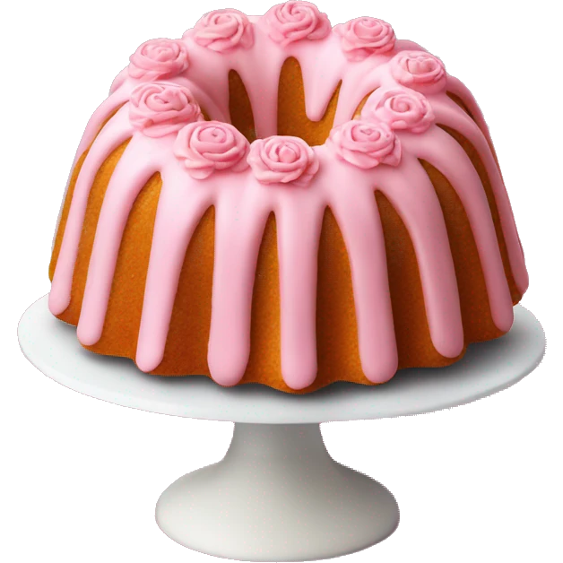 pink Bundt cake on a floral cake stand emoji